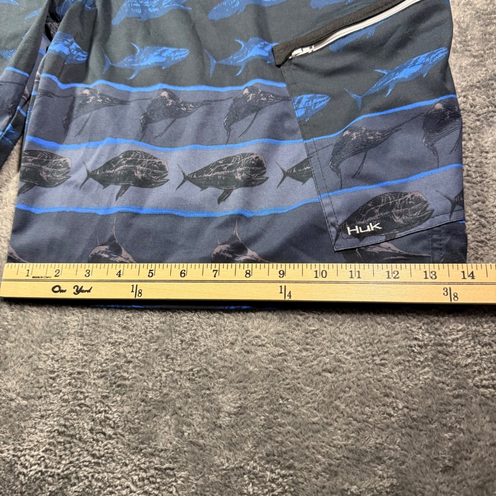 Huk Mens 42 Fishing Board Shorts Gray Blue Mahi Marlin Performance Cargo Pockets - Picture 6 of 8